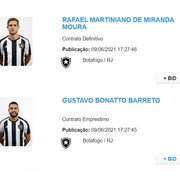Rafael Moura e Barreto são regularizados e já podem estrear pelo Botafogo contra o Remo