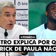 VÍDEO | Luís Castro justifica ausência de Patrick de Paula das partidas do Botafogo: 'Aquém dos jogadores. Semana de trabalho é sagrada'