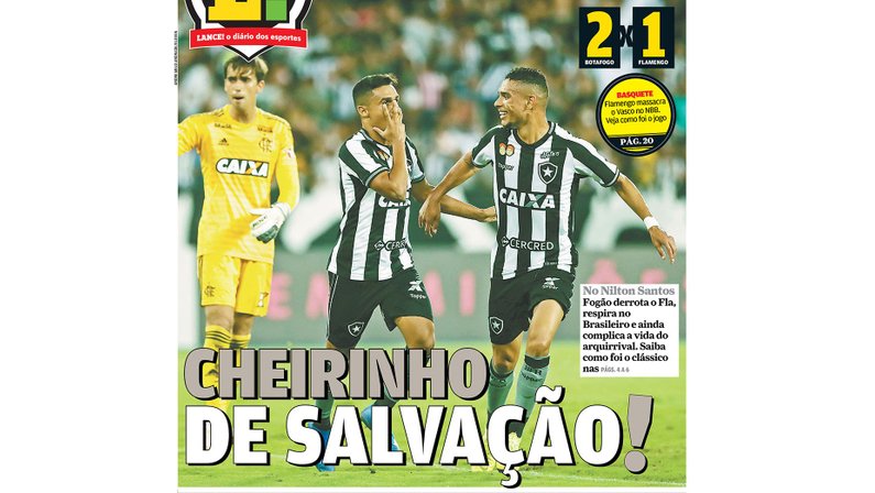 Jornais registram vitória do Botafogo com provocação ao Flamengo; ‘O Globo’ esconde