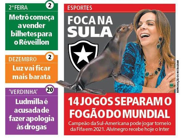 Jornal ‘foca na Sula’ e avisa que 14 jogos separam o Botafogo do Mundial-2021