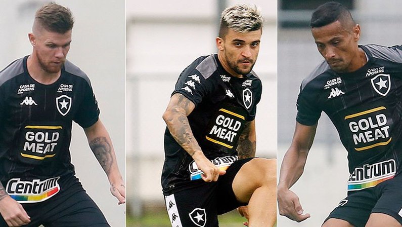Rafael Forster, Victor Luis, e Cícero no treino do Botafogo em 2020