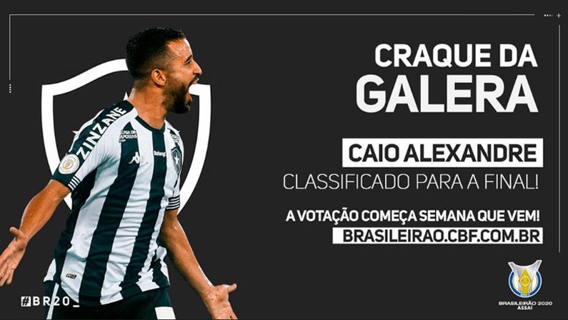 Caio Alexandre supera Babi e Kanu e representará o Botafogo no prêmio Craque da Galera do Brasileirão