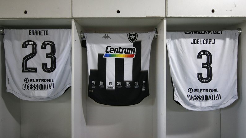 Vestiário do Botafogo no Estádio Bento Freitas com a camisa contra o racismo