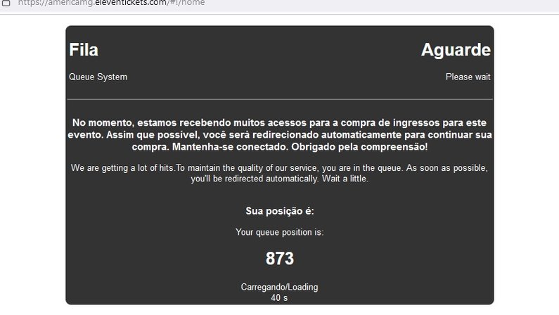 Site de venda de ingressos para América-MG x Botafogo cai na hora da abertura da comercialização