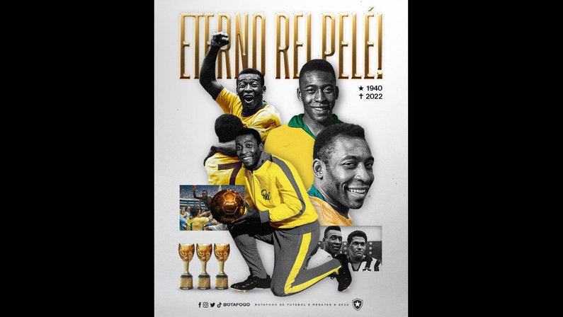 Botafogo presta homenagem a Pelé, que faleceu nesta quinta-feira: ‘Ídolo que engrandeceu o esporte e encantou o mundo’
