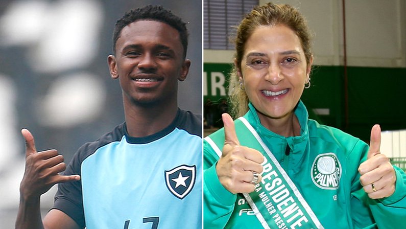 Jeffinho, atacante do Botafogo, e Leila Pereira, presidente do Palmeiras